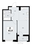Планировка  2-комнатной квартиры, 42 м2