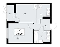 Планировка  2-комнатной квартиры, 36,8 м2