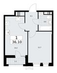 Планировка  1-комнатной квартиры, 36,2 м2