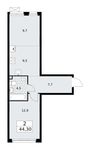 Планировка  2-комнатной квартиры, 44,1 м2