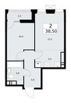Планировка  2-комнатной квартиры, 38,2 м2
