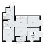 Планировка  4-комнатной квартиры, 66,1 м2