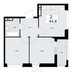 Планировка  2-комнатной квартиры, 44,8 м2