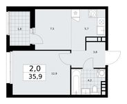 Планировка  2-комнатной квартиры, 35,9 м2