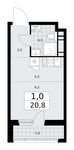Планировка  1-комнатной квартиры, 20,8 м2