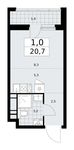 Планировка  1-комнатной квартиры, 20,7 м2