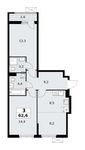 Планировка  3-комнатной квартиры, 62,6 м2