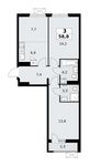 Планировка  3-комнатной квартиры, 58,8 м2