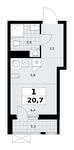 Планировка  1-комнатной квартиры, 20,7 м2