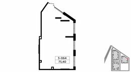 Планировка квартиры студии, 75,4 м2