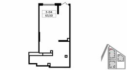 Планировка квартиры студии, 63,5 м2