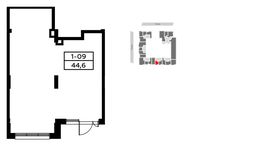 Планировка квартиры студии, 44,5 м2