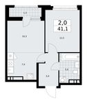 Планировка  2-комнатной квартиры, 41,1 м2