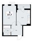 Планировка  1-комнатной квартиры, 37,7 м2