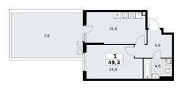 Планировка  1-комнатной квартиры, 49,3 м2