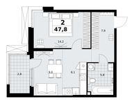 Планировка  2-комнатной квартиры, 47,8 м2
