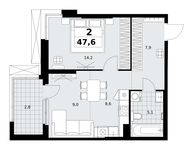 Планировка  2-комнатной квартиры, 47,6 м2