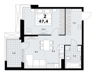 Планировка  2-комнатной квартиры, 47,4 м2