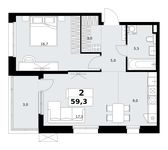 Планировка  2-комнатной квартиры, 59,3 м2