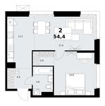 Планировка  2-комнатной квартиры, 54,4 м2