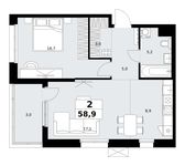 Планировка  2-комнатной квартиры, 58,9 м2