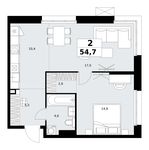 Планировка  2-комнатной квартиры, 54,7 м2
