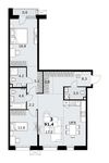 Планировка  3-комнатной квартиры, 91,4 м2