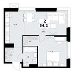 Планировка  2-комнатной квартиры, 54,2 м2