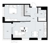 Планировка  2-комнатной квартиры, 58,7 м2