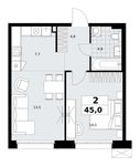 Планировка  2-комнатной квартиры, 45 м2