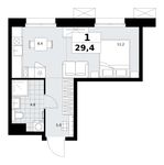 Планировка  1-комнатной квартиры, 29,4 м2