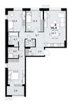 Планировка  3-комнатной квартиры, 96,9 м2