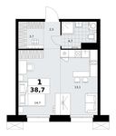 Планировка  1-комнатной квартиры, 38,7 м2