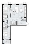 Планировка  3-комнатной квартиры, 88,4 м2