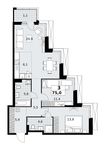 Планировка  3-комнатной квартиры, 75 м2