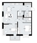 Планировка  3-комнатной квартиры, 79,9 м2