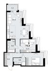 Планировка  3-комнатной квартиры, 75 м2