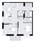 Планировка  3-комнатной квартиры, 79,7 м2