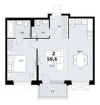 Планировка  2-комнатной квартиры, 58,6 м2