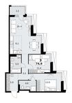 Планировка  3-комнатной квартиры, 74,9 м2