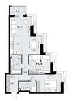 Планировка  3-комнатной квартиры, 74,9 м2