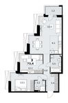 Планировка  3-комнатной квартиры, 73,4 м2