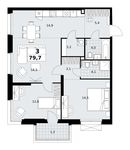 Планировка  3-комнатной квартиры, 79,7 м2