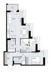 Планировка  3-комнатной квартиры, 74,6 м2