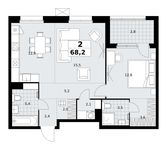 Планировка  2-комнатной квартиры, 68,2 м2