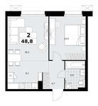 Планировка  2-комнатной квартиры, 48,8 м2