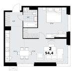 Планировка  2-комнатной квартиры, 54,4 м2