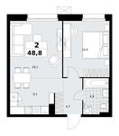 Планировка  2-комнатной квартиры, 48,8 м2