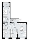 Планировка  3-комнатной квартиры, 97,6 м2