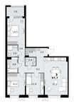 Планировка  3-комнатной квартиры, 97,7 м2